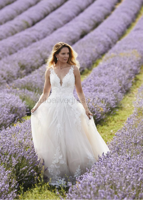 Ivory Lace Glitter Tulle Fabulous Wedding Dress